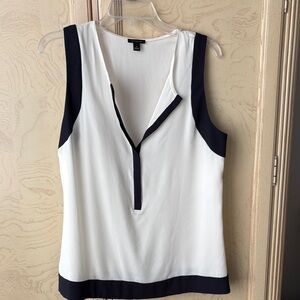 Ann Taylor White and Black Sleeveless Blouse